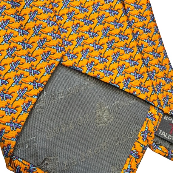 Robert Talbott big & tall men’s orange insect crickets print silk necktie - Picture 5 of 8